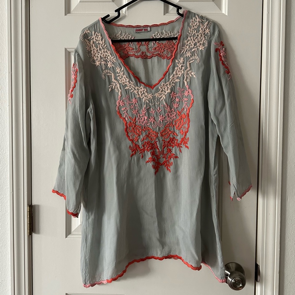 Johnny Was long-sleeved embroidered blouse